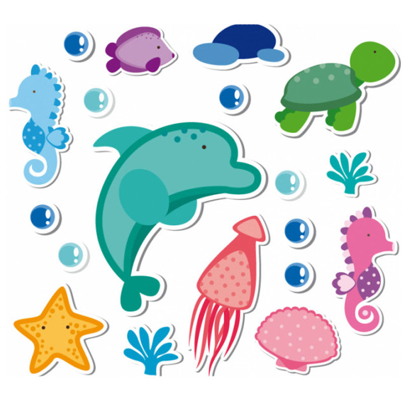Αυτοκόλλητο τοίχου Παιδικά χαριτωμένα ζωάκια της θάλασσας